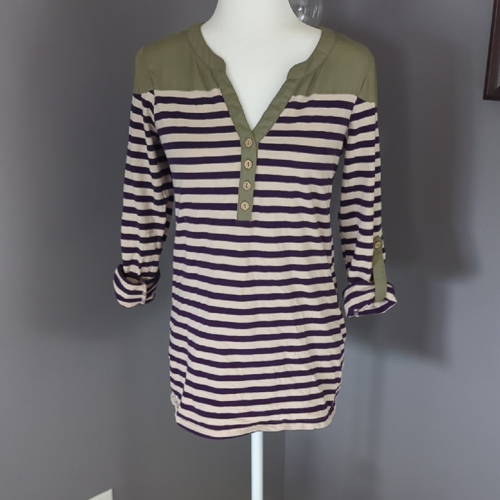 3 For $30. Striped Purple and Cream Henley Top